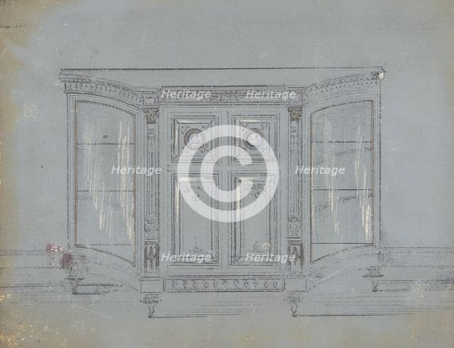Design for a Cabinet with Glass Side Doors and Porcelain Plaques, 19th century. Creator: Anon.