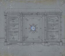 Design for a Cabinet witha Porcelain Plaque on the Center Panel, 19th century. Creator: Anon