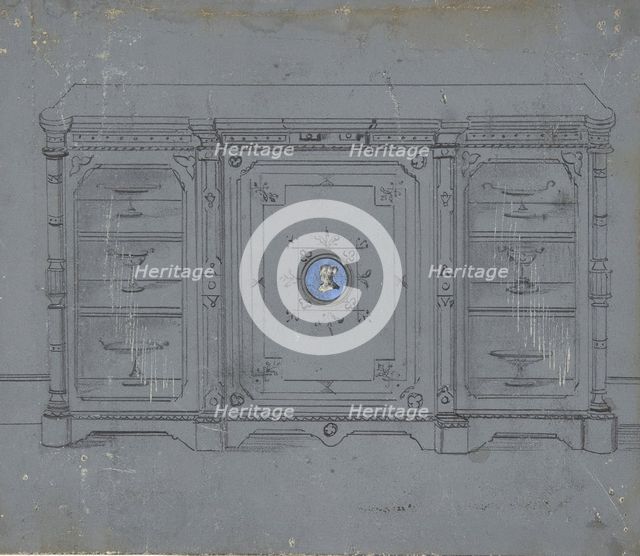 Design for a Cabinet witha Porcelain Plaque on the Center Panel, 19th century. Creator: Anon.