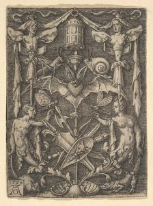 Design for a Candelabra Grotesque with a Bat in the Center, 1550. Creator: Heinrich Aldegrever