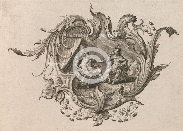 Design for a Cartouche and a Representation of 'Taste', Plate 4 from 'Neu I..., Printed ca. 1750-56. Creator: Johann Georg Pintz.
