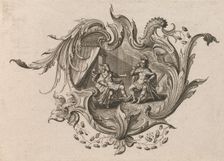 Design for a Cartouche and a Representation of Taste Plate 4 from Neu I..., Printed ca. 1750-56. Creator: Johann Georg Pintz