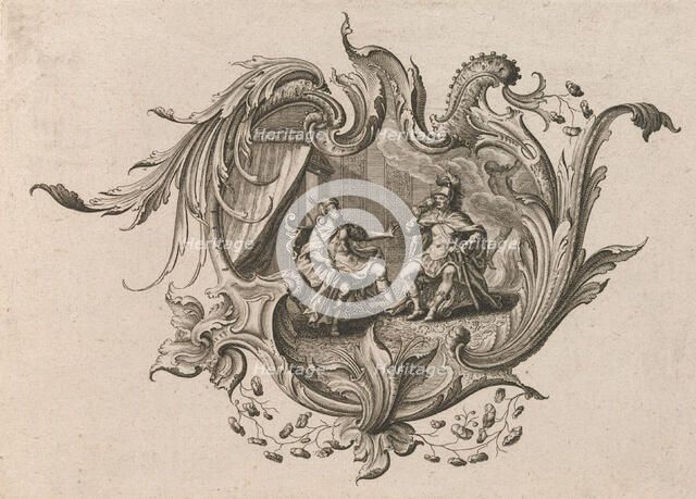 Design for a Cartouche and a Representation of 'Taste', Plate 4 from 'Neu I..., Printed ca. 1750-56. Creator: Johann Georg Pintz.