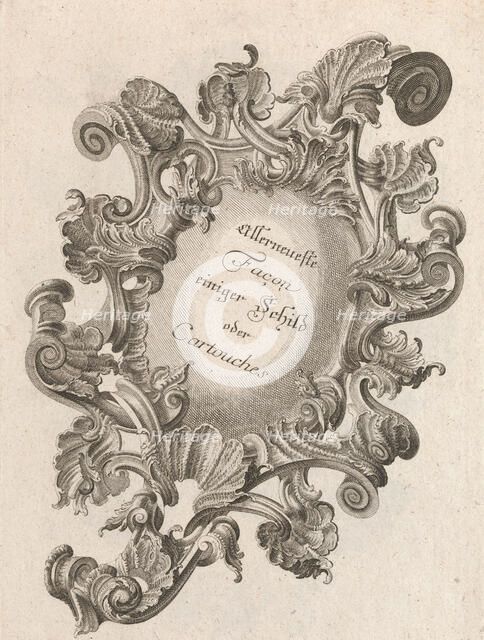 Design for a Cartouche, Plate 1 from 'Allerneueste Façon einiger Schild ode..., Printed ca. 1750-56. Creator: Andreas Hofer.