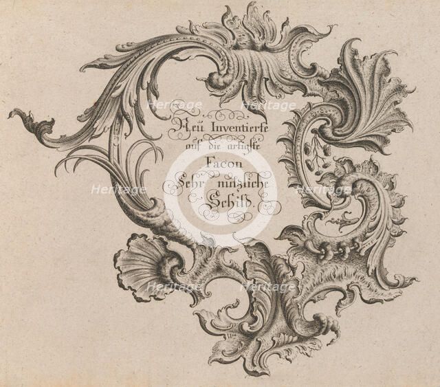 Design for a Cartouche, Plate 1 from 'Neu Inventierte auf die artigste Faco..., Printed ca. 1750-56. Creator: Johann Georg Pintz.