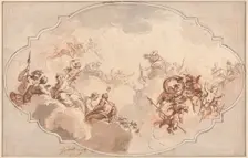 Design for a Ceiling: Apotheosis of Callisto or Diana (recto), and Sketch of Figures (verso), 1731. Creator: Jacob de Wit