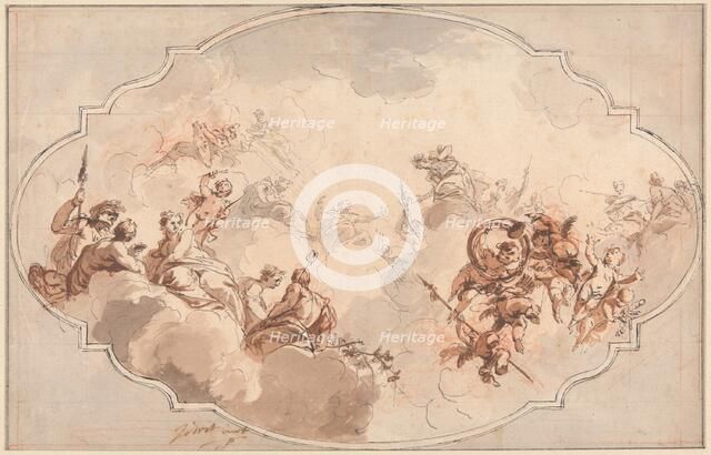 Design for a Ceiling: Apotheosis of Callisto or Diana (recto), and Sketch of Figures (verso), 1731. Creator: Jacob de Wit.