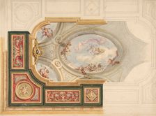 Design for a ceiling in Baroque style with a central panel in trompe l'oeil, 19th century. Creators: Jules-Edmond-Charles Lachaise, Eugène-Pierre Gourdet