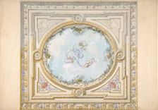 Design for a ceiling in rococo style with a trompe l'oeil oculus, 19th century. Creators: Jules-Edmond-Charles Lachaise, Eugène-Pierre Gourdet
