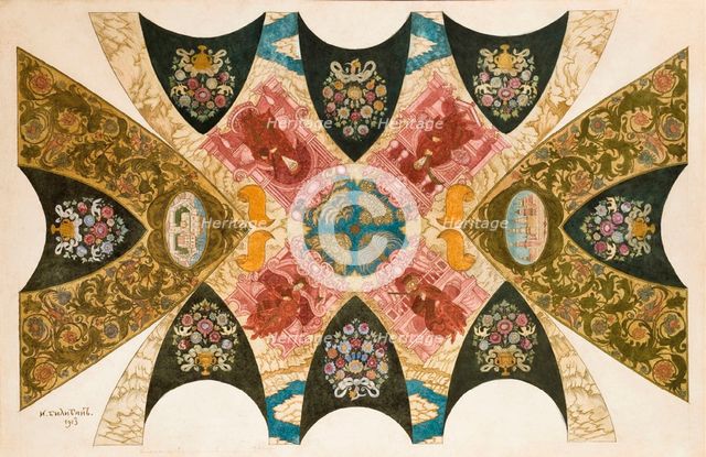 Design for a ceiling mural for the State Bank in Nizhny Novgorod , 1913.