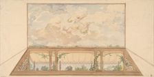 Design for a ceiling painted with a trompe l'oeil awning and putti in clouds, second half 19th centu Creators: Jules-Edmond-Charles Lachaise, Eugène-Pierre Gourdet