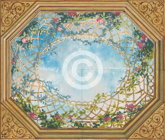 Design for a ceiling painted with clouds, trellises, and roses, second half 19th century. Creators: Jules-Edmond-Charles Lachaise, Eugène-Pierre Gourdet.