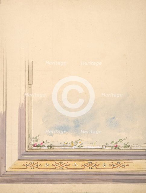 Design for a ceiling painted with clouds and flowering vines, 1830-97. Creators: Jules-Edmond-Charles Lachaise, Eugène-Pierre Gourdet.