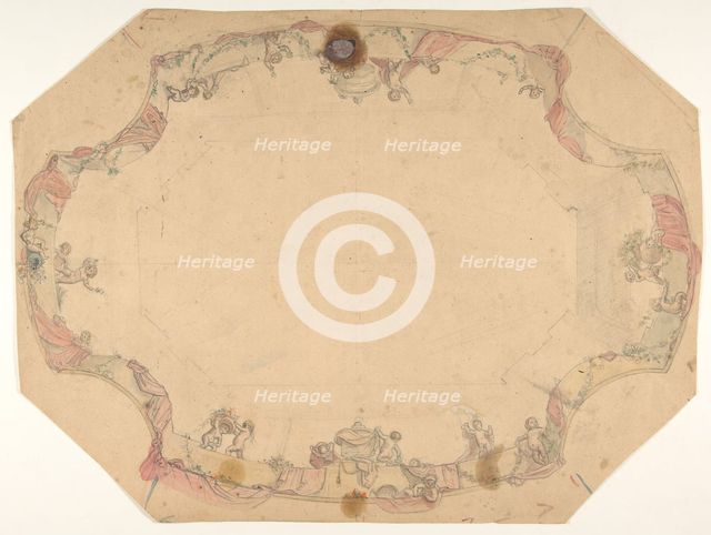 Design for a ceiling painted with putti, garlands, and swags, second half 19th century. Creators: Jules-Edmond-Charles Lachaise, Eugène-Pierre Gourdet.