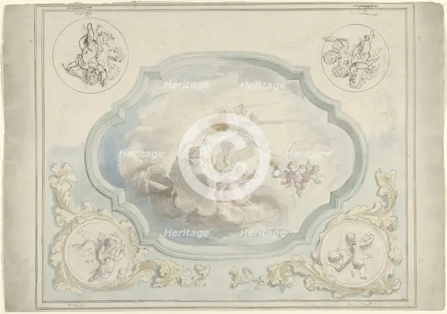 Design for a ceiling painting with Charitas and Pax, 1715-1798. Creator: Dionys van Nijmegen.