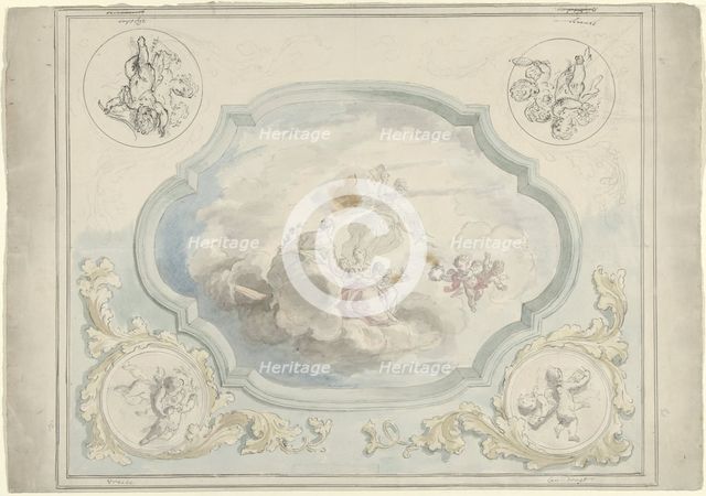 Design for a ceiling painting with Charitas and Pax, 1715-1798. Creator: Dionys van Nijmegen.