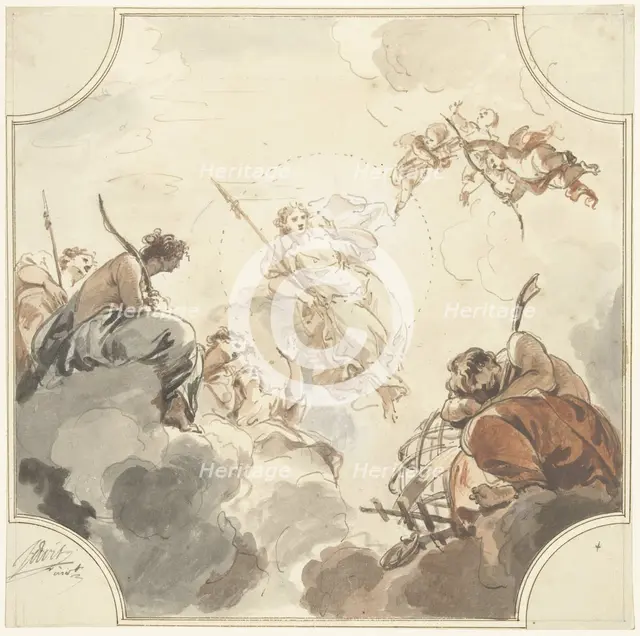 Design for a ceiling painting with Diana and Endymion, 1726. Creator: Jacob de Wit.