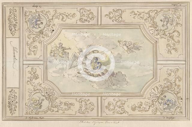 Design for a ceiling painting with Honour (?) crowned by Time, 1677-1755. Creator: Elias van Nijmegen.