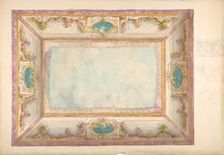 Design for a ceiling with trompe l'oeil balustrade and putti, second half 19th century. Creators: Jules-Edmond-Charles Lachaise, Eugène-Pierre Gourdet