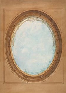 Design for a ceiling with trompe l'oeil balustrade and sky, 1869. Creators: Jules-Edmond-Charles Lachaise, Eugène-Pierre Gourdet