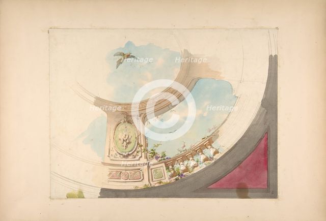 Design for a ceiling with trompe l'oeil balustrade and sky, second half 19th century. Creators: Jules-Edmond-Charles Lachaise, Eugène-Pierre Gourdet.