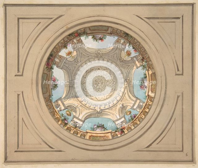 Design for a ceiling with trompe l'oeil balustrade, second half 19th century. Creators: Jules-Edmond-Charles Lachaise, Eugène-Pierre Gourdet.