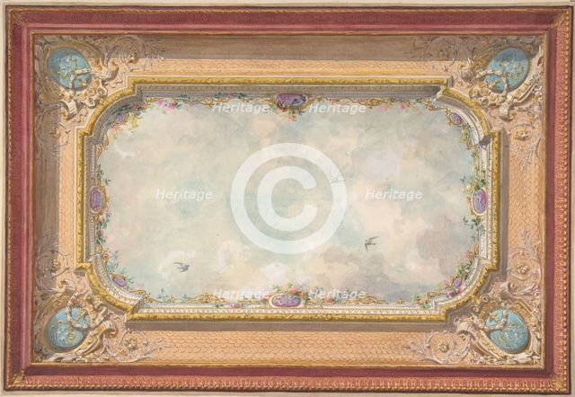 Design for a ceiling with trompe l'oeil sky, second half 19th century. Creators: Jules-Edmond-Charles Lachaise, Eugène-Pierre Gourdet.