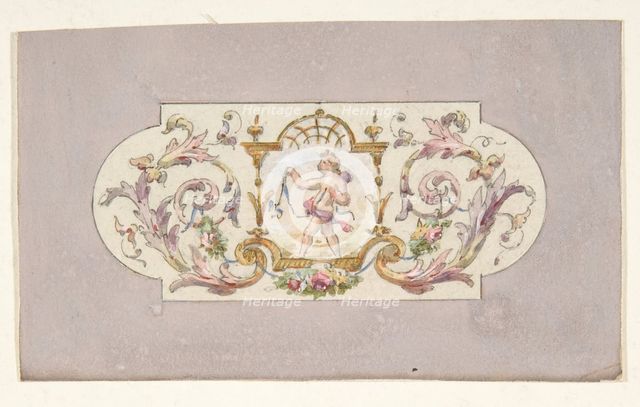 Design for a ceiling with a putto set in a border, second half 19th century. Creators: Jules-Edmond-Charles Lachaise, Eugène-Pierre Gourdet.