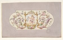 Design for a ceiling with a putto set in a border, second half 19th century. Creators: Jules-Edmond-Charles Lachaise, Eugène-Pierre Gourdet