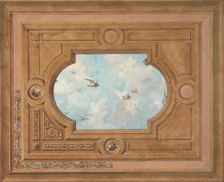 Design for a ceiling with a trompe l'oeil sky filled with birds, 19th century. Creators: Jules-Edmond-Charles Lachaise, Eugène-Pierre Gourdet