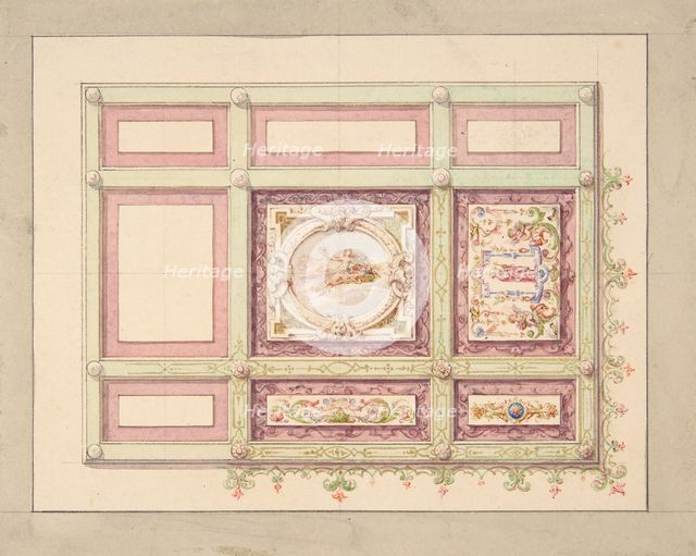 Design for a ceiling with allegorical panels, second half 19th century. Creators: Jules-Edmond-Charles Lachaise, Eugène-Pierre Gourdet.