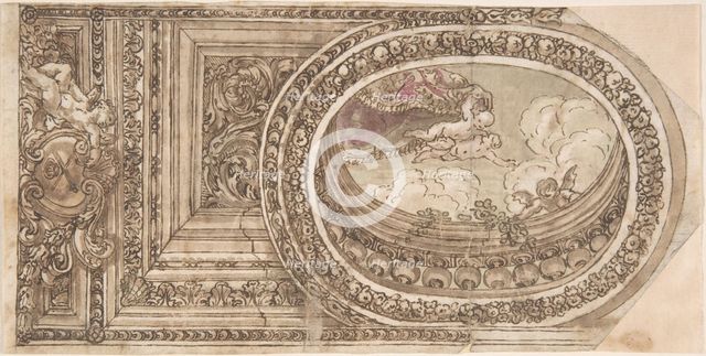 Design for a Ceiling with an Oval Trompe L'Oeil Painting, 17th century. Creator: Anon.