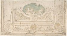 Design for a Ceiling with Apollo on his Wagon in the Central Compartment, 18th century. Creator: Anon