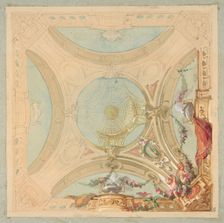 Design for a ceiling with garland bearing putti, second half 19th century. Creators: Jules-Edmond-Charles Lachaise, Eugène-Pierre Gourdet