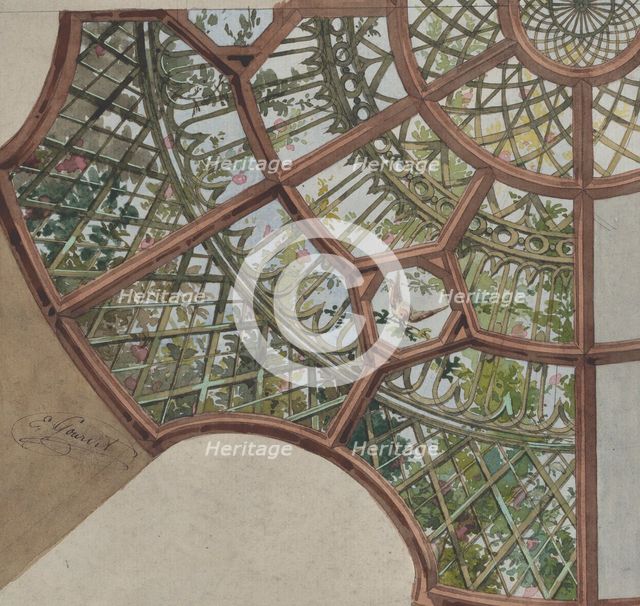 Design for a ceiling with lattice work and flowering vines, second half 19th century. Creators: Jules-Edmond-Charles Lachaise, Eugène-Pierre Gourdet.