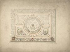 Design for a Ceiling with Lion and Lioness, 19th century. Creator: Anon