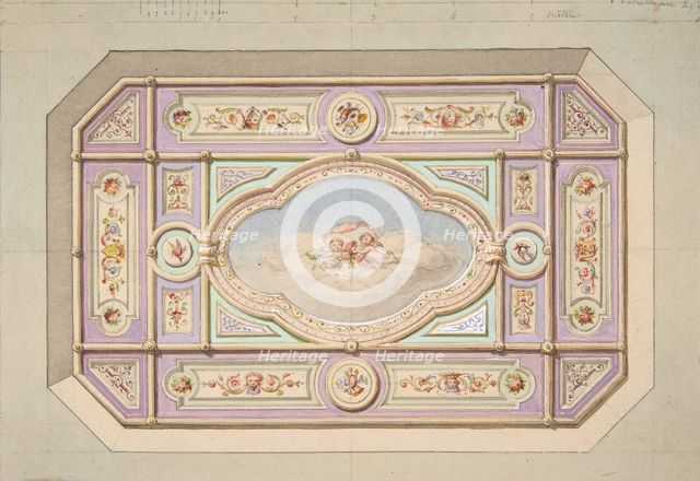Design for a ceiling with putti, second half 19th century. Creators: Jules-Edmond-Charles Lachaise, Eugène-Pierre Gourdet.