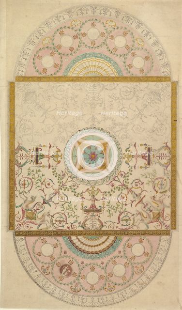 Design for a Ceiling with Square Central Compartment and Semicircular Ends..., late 18th century. Creator: Anon.