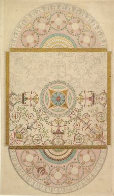 Design for a Ceiling with Square Central Compartment and Semicircular Ends..., late 18th century. Creator: Anon