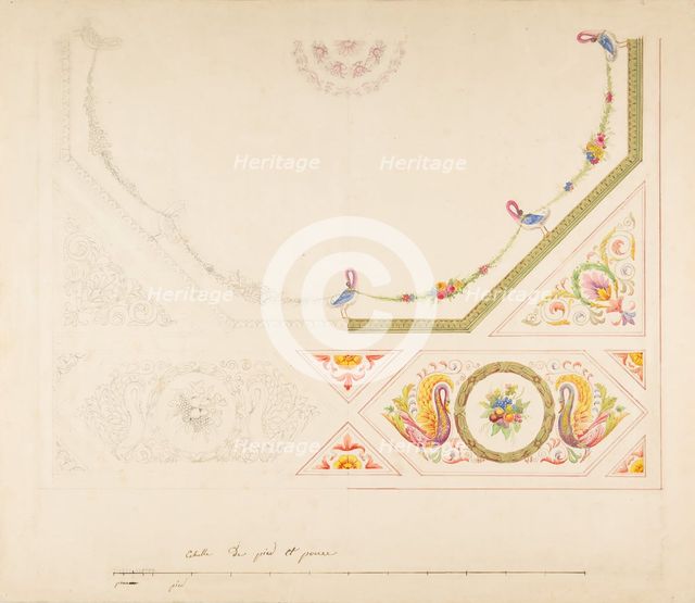 Design for a Ceiling with Swans and Cornucopias, 19th century. Creator: Anon.