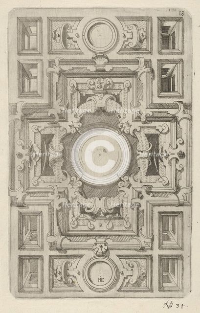 Design for a Ceiling with Strapwork and a Cross-shaped Center, 1609. Creator: Hans Jakbob Ebelmann.
