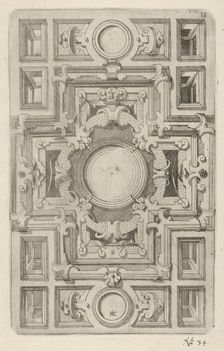 Design for a Ceiling with Strapwork and a Cross-shaped Center, 1609. Creator: Hans Jakbob Ebelmann