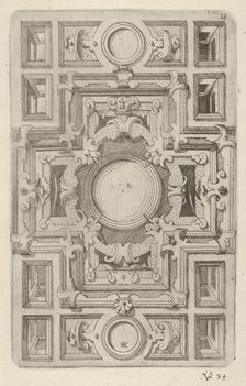Design for a Ceiling with Strapwork and a Cross-shaped Center, 1609. Creator: Hans Jakbob Ebelmann