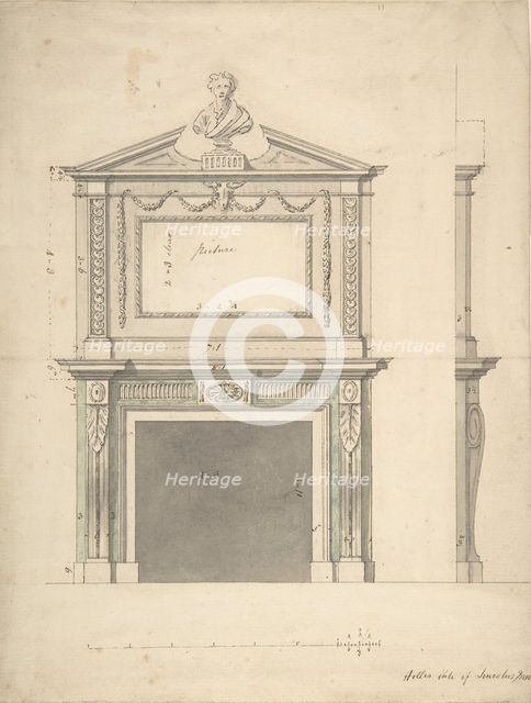 Design for a Chimney-piece, for Thomas Hollis of Lincoln's Inn, London, after 1754. Creator: William Chambers.