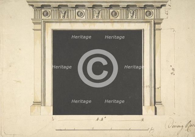 Design for a Chimneypiece with a Classical Cornice, for Ampthill Park, Bedfordshire..., ca. 1769. Creator: William Chambers.