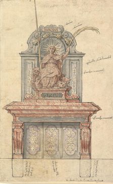Design for a Chimneypiece with a Personification of Virtue, 1616. Creator: Anon