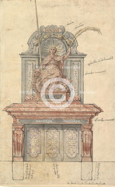 Design for a Chimneypiece with a Personification of Virtue, 1616. Creator: Anon.