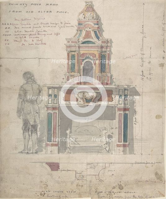 Design for a Chimneypiece Made from an Old Altarpiece, 19th century. Creator: Anon.