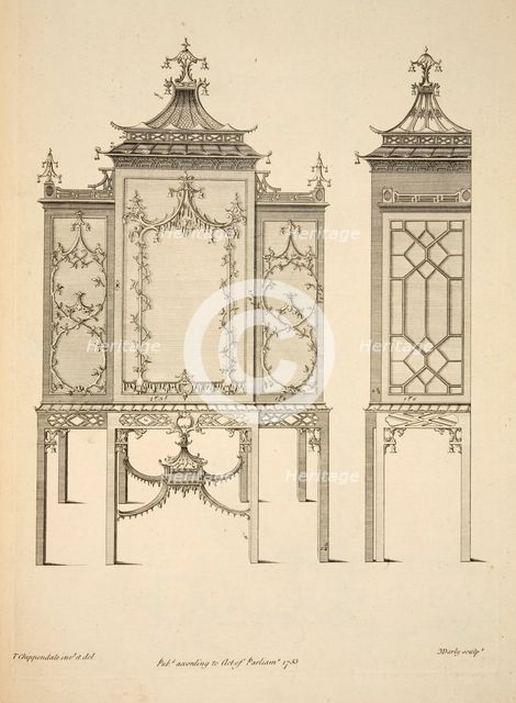 Design for a China Case, pub. 1753 (engraving). Creator: Thomas Chippendale (1718 - 1779) after.