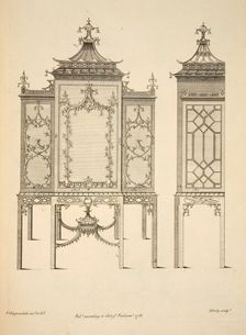 Design for a China Case, pub. 1753 (engraving). Creator: Thomas Chippendale (1718 - 1779) after